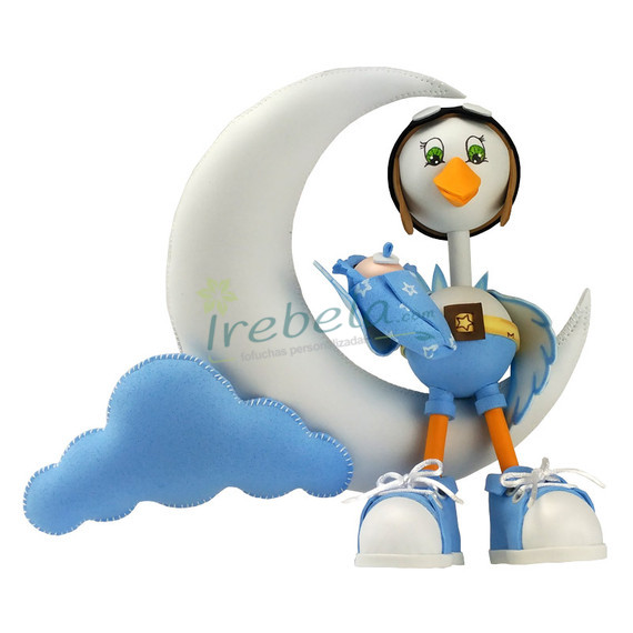 Fofucha cigea aviador con beb en brazos sentada en la luna