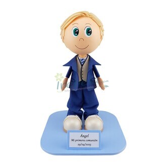Fofucho de comuni�n ni�o con traje azul marino, chaleco color crema y corbata
