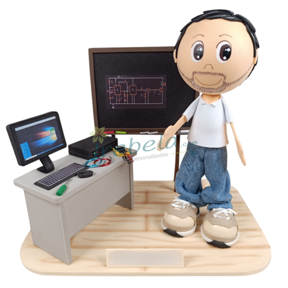 Fofucho Profesor electrnica-electricidad con pizarra y mesa con ordenador
